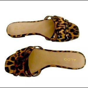 Aldo Womens Astirassa Slides Sandals Brown Black Leopard Print Slip On 6.5